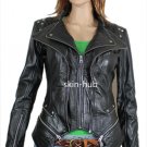 GENUINE SOFT INDIAN SHEEP LEATHER WOMENS STUDDED SHOWSTOPPER PEPLUM JACKET W19