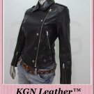 GENUINE SOFT INDIAN SHEEP NAPPA LEATHER WOMENS PIPING RAIDER BIKER JACKET W08
