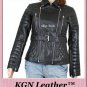 GENUINE SOFT INDIAN SHEEP LEATHER WOMENS QUILTED PADDED BIKER ERICA JACKET W34