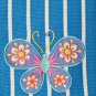 Embroidered Butterfly Light Blue with White Stripes Tea Towel