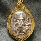 LORD GANESH GANESHA & OM OHM GOD SIGN HINDU THAI AMULET GIFT GOLD PLATED PENDANT