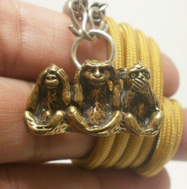 3 WISE MONKEYS ASIAN AMULET PENDANT NECKLACE WEALTH RICH LUCKY PEACEFUL SUCCESS
