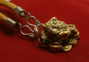 FROG ON CHINESE MONEY REAL WEALTH RICH LUCKY GAMBLE WIN PENDANT & ROPE NECKLACE