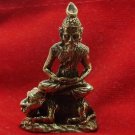THAI MINI BRASS AMULET PORGAE LERSI HERMIT GURU SIT ON MAGIC TIGER SUCCESS CHARM