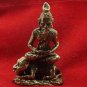 THAI MINI BRASS AMULET PORGAE LERSI HERMIT GURU SIT ON MAGIC TIGER SUCCESS CHARM