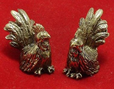 DUO CHICKEN ROOSTER HEN LUCKY RICH THAI MINI BRASS AMULET THAILAND NICE ART GIFT