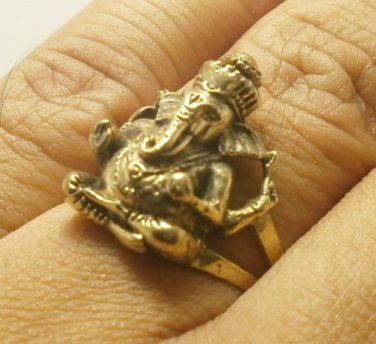 BRASS MEN RING OM SHRI GANESH LORD GANESHA GOD HINDU AMULET SUCCESS WIN OBSTACLE