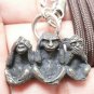 3 WISE MONKEYS SEE HEAR SPEAK NO EVIL AMULET PENDANT NECKLACE RICH LUCKY SUCCESS