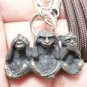 3 WISE MONKEYS SEE HEAR SPEAK NO EVIL AMULET PENDANT NECKLACE RICH LUCKY SUCCESS