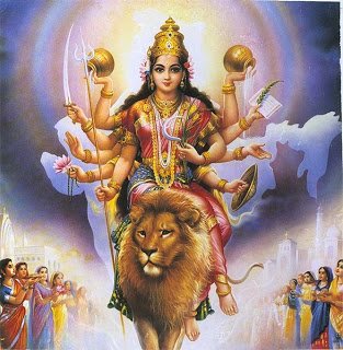 HINDU GODDESS AMULET PENDANT & GOLD PLATED NECKLACE DURGA UMA DEVI PARVATI KALI