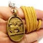 LP DERM BACK SINGHA THAI ANTIQUE BRASS COIN BUDDHA LUCKY SUCCESS AMULET PENDANT