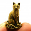 THAI MINI AMULET MAGIC LUCKY CAT STANDING ON GOLD MONEY THAI TINY BRASS TALISMAN