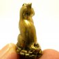 THAI MINI AMULET MAGIC LUCKY CAT STANDING ON GOLD MONEY THAI TINY BRASS TALISMAN