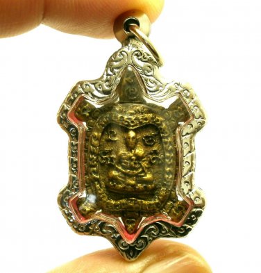 LP LEW BLESSED TURTLE REAL AMULET PENDANT MAGIC YANT THAI LUCKY LIFE PROTECTION