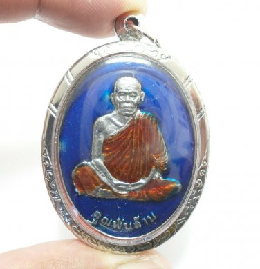 LP KOON BIG PENDANT 1994 MAGIC BLUE AMULET MULTIPLY MONEY RICH THAI BUDDHA GIFT