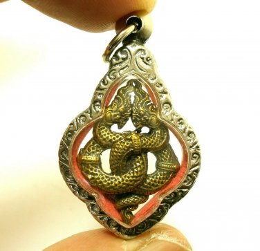 DUO NAGA NAK SNAKE PENDANT BLESSED REAL AMULET CHARM THAI LOVE APPEAL ATTRACTION