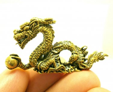CHINESE DRAGON MINI BRASS AMULET LUCKY CHARM FENG SHUI MONEY WEALTH BLESSED RICH