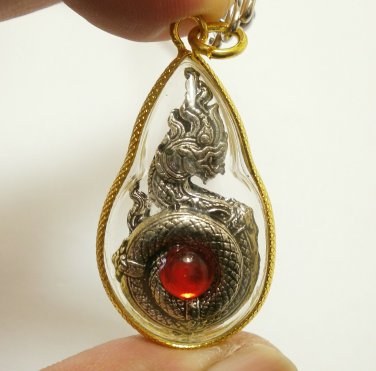 NAGA PHAYA NAK SNAKE RED CRYSTAL PENDANT BLESSED AMULET LUCKY CHARM LOCKET GIFT