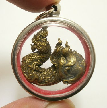PHAYA NAGA LOCKET NAK SNAKE BRASS PENDANT THAI CRAFT BLESSED AMULET LUCKY CHARM