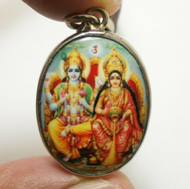 LORD VISHNU PRESERVER GOD WITH LAKSHMI LAXMI DEVI HINDU MIRACLE AMULET NECKLACE
