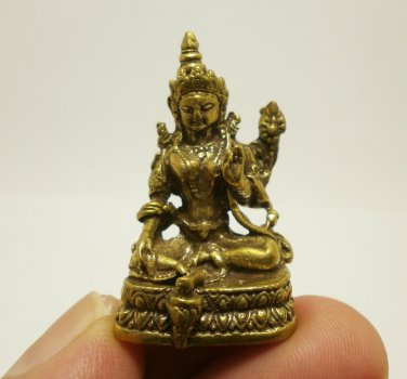 GREEN TARA MINI STATUE FIGURINE MOTHER WISDOM SUCCESS BRASS BLESSED TINY AMULET