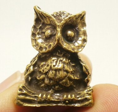 TINY OWL MAGIC BIRD THAI MINI BRASS AMULET RICH LUCKY BLESSED TALISMAN NICE GIFT
