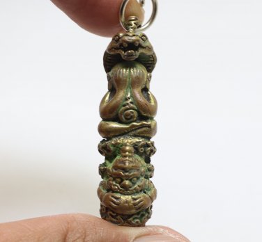 TAKRUT PHRA PIDTA MAGIC COBRA ON RAHU OM JUN THAI BUDDHA AMULET PENDANT NECKLACE