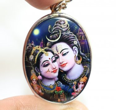 LORD SHIVA MAA PARVATI SKANDA MURUGAN GANESHA BIG PENDANT GOD FAMILY OM NECKLACE