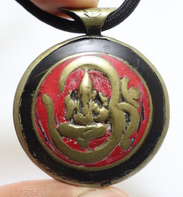 LORD GANESHA OM TIBET VINTAGE GOD PENDANT TURQUOISE BLESSED HINDU MANTRA TIBETAN