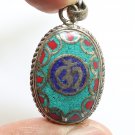 OM TIBET VINTAGE PENDANT BLESSED HINDU AUM TIBETAN TURQUOISE CHARM OHM NECKLACE