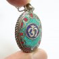 OM TIBET VINTAGE PENDANT BLESSED HINDU AUM TIBETAN TURQUOISE CHARM OHM NECKLACE
