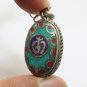 OM TIBET VINTAGE PENDANT BLESSED HINDU AUM TIBETAN TURQUOISE CHARM OHM NECKLACE