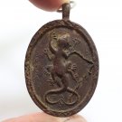 LP LIEW MAGIC GECKO 2 TAILS BLESSED 1995 THAI LUCKY AMULET PENDANT COIN NECKLACE