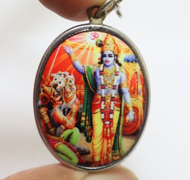 LORD VISHNU BLESS ARJUNA BIG PENDANT MAHABHARATA BHAGAVAD GITA HINDU GOD AMULET