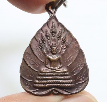 PHRA NAKPROK BO LEAF BLESSED 2001 BUDDHA NAGA COIN THAI 4 DIVINE ABODES PENDANT