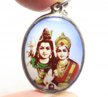 LORD SHIVA MAHADEV MAA PARVATI UMA DEVI SHAKTI BLESS OM PENDANT LOCKET NECKLACE