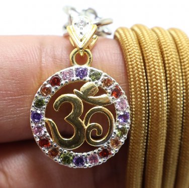 OM HINDU GOD SIGN COLORFUL CRYSTAL PENDANT NECKLACE DEITY AUM ENERGIZED AMULET