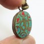OM TIBET VINTAGE SMALL PENDANT BLESS HINDU TIBETAN TURQUOISE CHARM OHM NECKLACE