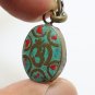 OM TIBET VINTAGE SMALL PENDANT BLESS HINDU TIBETAN TURQUOISE CHARM OHM NECKLACE