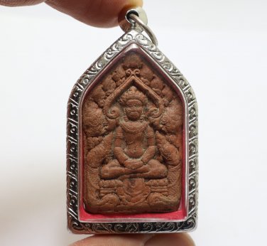 PHRA KHUNPAEN NAK KOO PHAYAO 1940s ANTIQUE THAI BUDDHA DOUBLE NAGA LUCKY AMULET