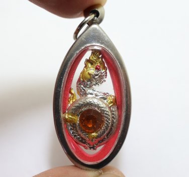 NAGA PHAYA NAK SNAKE ORANGE CRYSTAL PENDANT BLESS AMULET LUCKY CHARM LOCKET GIFT