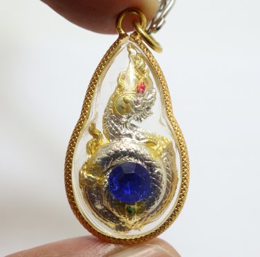 NAGA PHAYA NAK SNAKE BLUE CRYSTAL PENDANT BLESSED AMULET LUCKY CHARM LOCKET GIFT