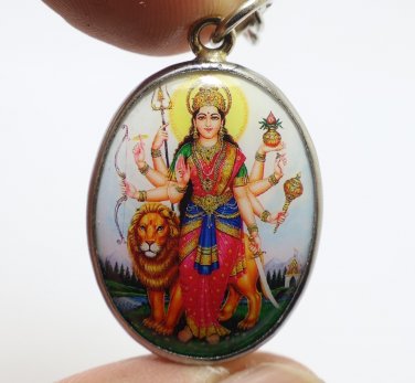 MAA DURGA KALI KALIKA UMA DEVI GODDESS SHAKTI HINDU BLESS OM LOCKET LION PENDANT