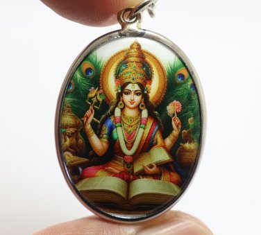 SARASWATI BIG PENDANT DEVI OF BRAHMA WISDOM LUCKY SUCCESS HEALING GODDESS LOCKET