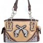 Cowgirl Western Drop Shoulder Blinged Out Tan Handbag with Crossed Guns