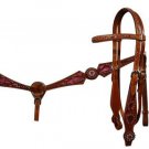 Double Stitched Leather Filigree Headstall & Breastcollar With colored Inlay
