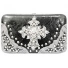 Hard Case Wallet, Pink or Black, Rhinestones, Cross, Matching Handbag Available