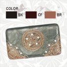 Montana West Hard Case Wallet - Tooled - Rhinestones - Brown Only