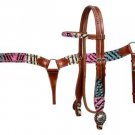 Showman Mulit Colored Hair On Hide Zebra Print Browband Headstall Breastcollar