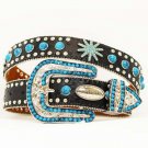 Blinged Out Western Cowgirl Black Belt Turquoise Studded Spur Conchos